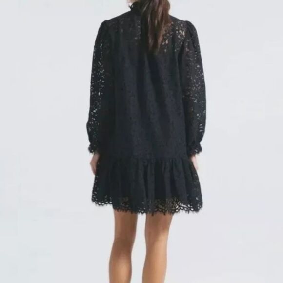 J.Crew Black Lace Puff Sleeve High Neck Ruffle Mini  Size Large - Picture 6 of 9